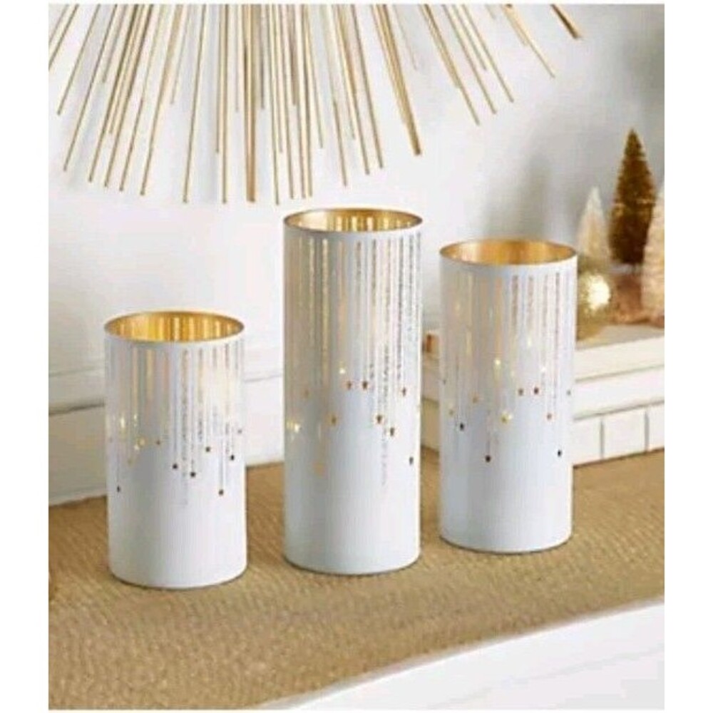 Set of 3 Illuminated Starry Night Hurricanes by Valerie - White